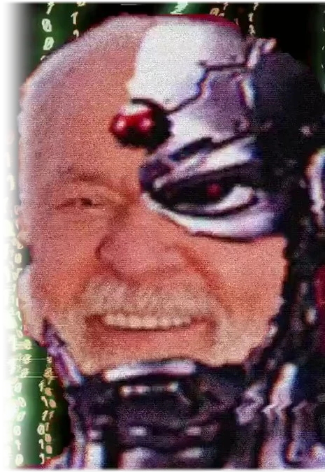 O Cyber Lula: metade rosto, metade ciborgue, com o olho vermelho